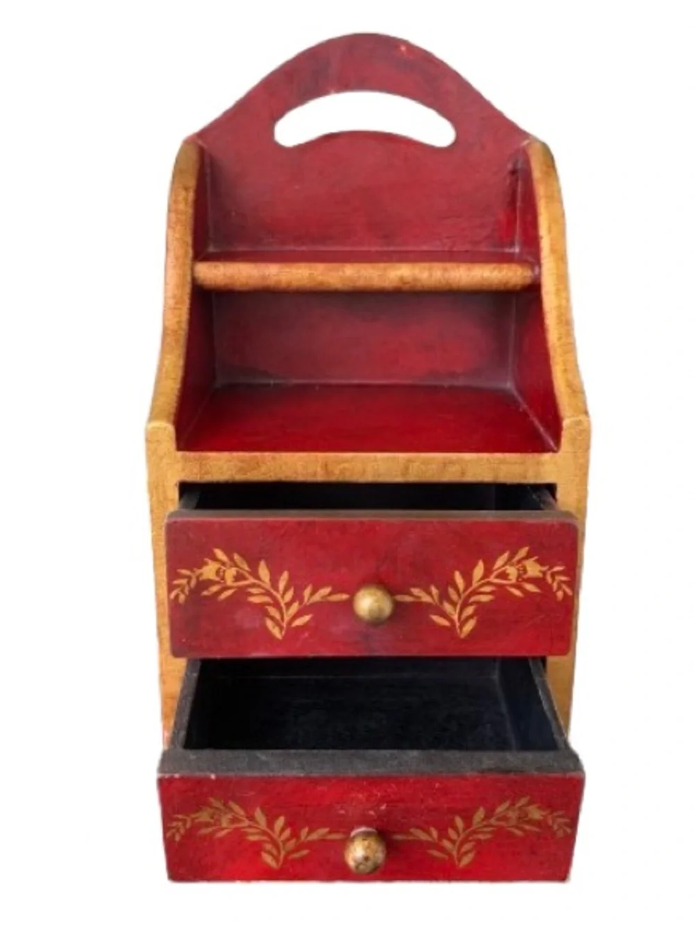 Vintage Style Wooden Two-Drawer Organizer Hand Painted Rustic Farmhouse 9.5”